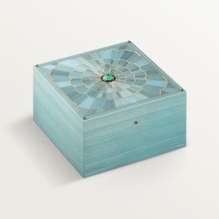 Cartier Libre Tuttitutti jewellery box Sycamore wood, tulip tree wood, chrysoprase, onyx, golden finish
