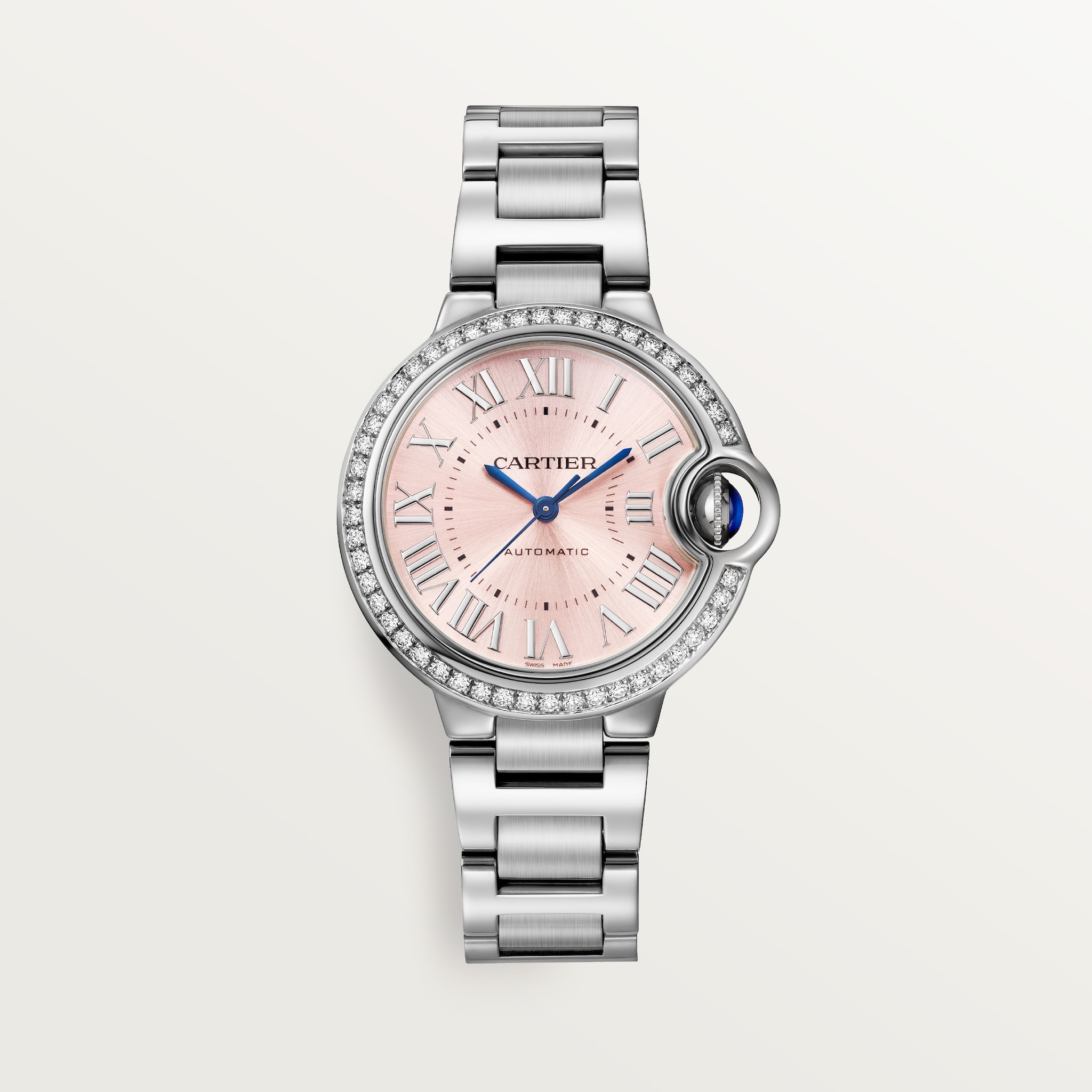 Ballon Bleu de Cartier watch33mm, automatic mechanical movement, steel, diamonds