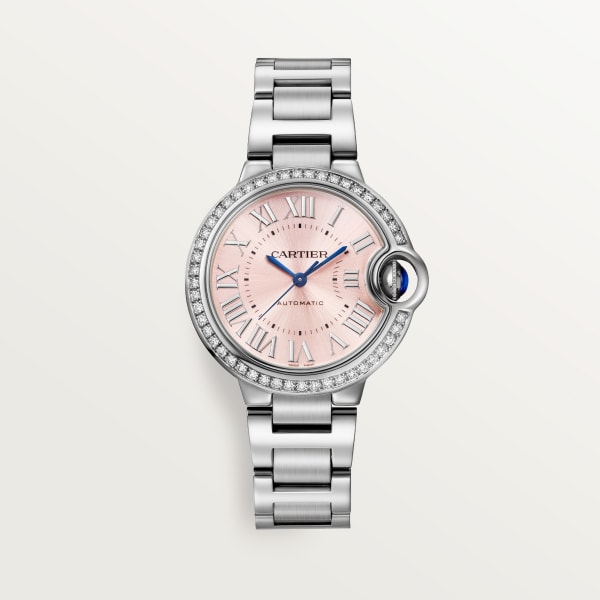 Ballon Bleu de Cartier watch 33mm, automatic mechanical movement, steel, diamonds