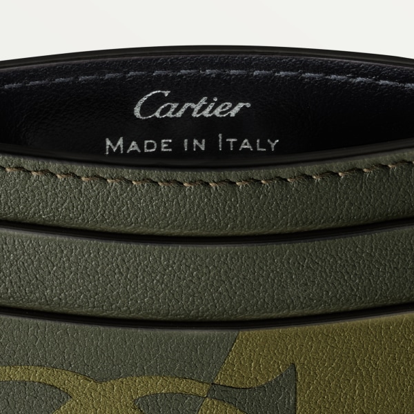 Double card holder, Must de Cartier XL Logo smooth khaki calfskin, palladium finish