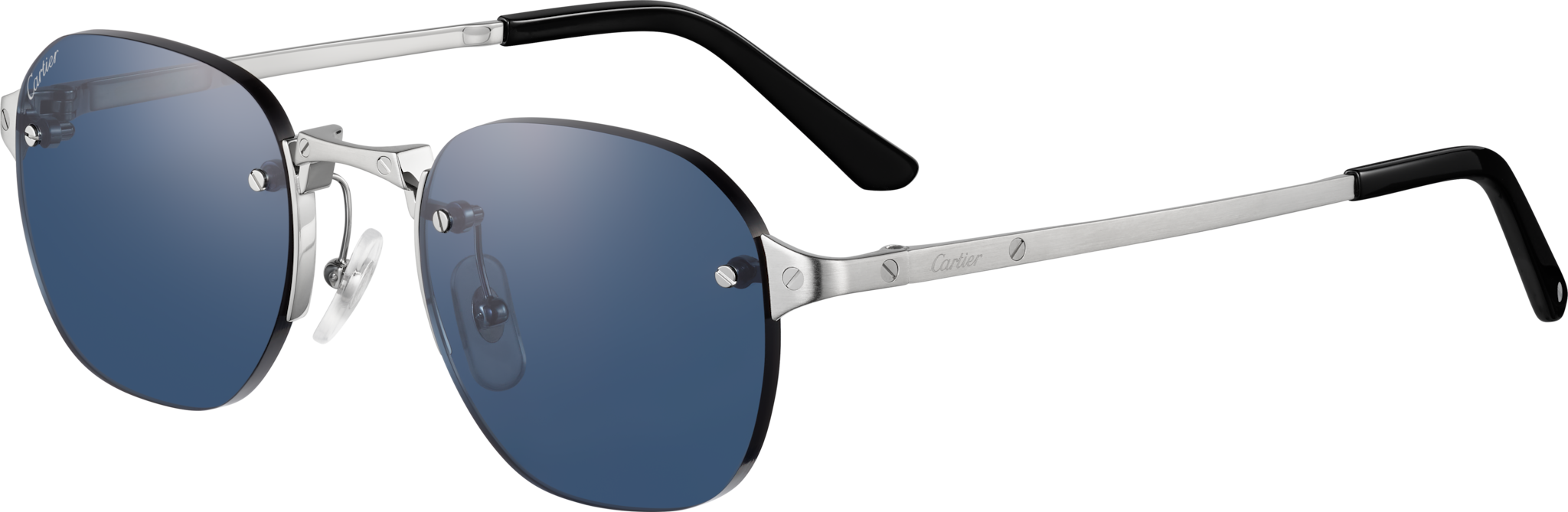 Santos de Cartier SunglassesSmooth and brushed platinum-finish metal, blue lenses