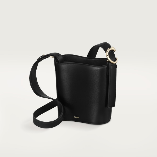 Mini bucket bag, Panthère C Black grained calfskin, golden finish