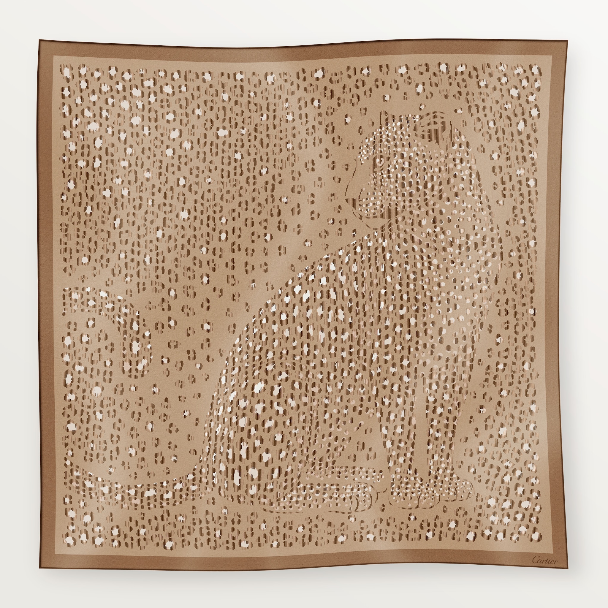 90 scarf, Panthere dotsCord beige silk twill