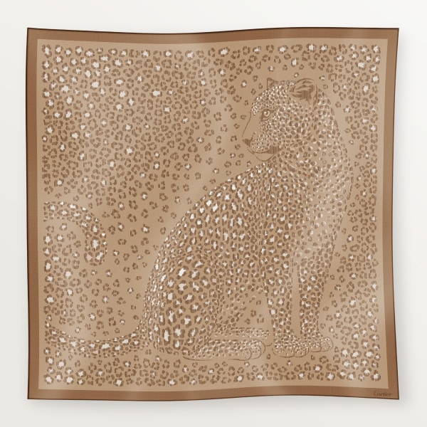 90 scarf, Panthere dots Cord beige silk twill