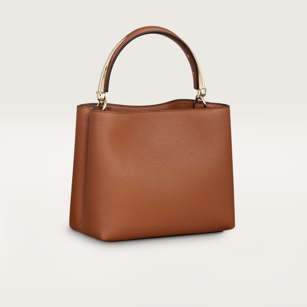 Top handle bag small model, Panthère de Cartier Handle bag, caramel grained calfskin, golden finish