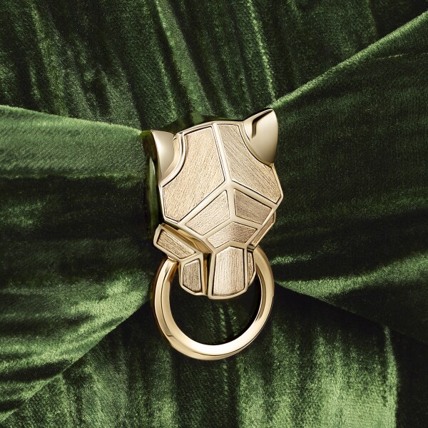 Pouch, Panthère Graphique Green pleated velvet, golden finish