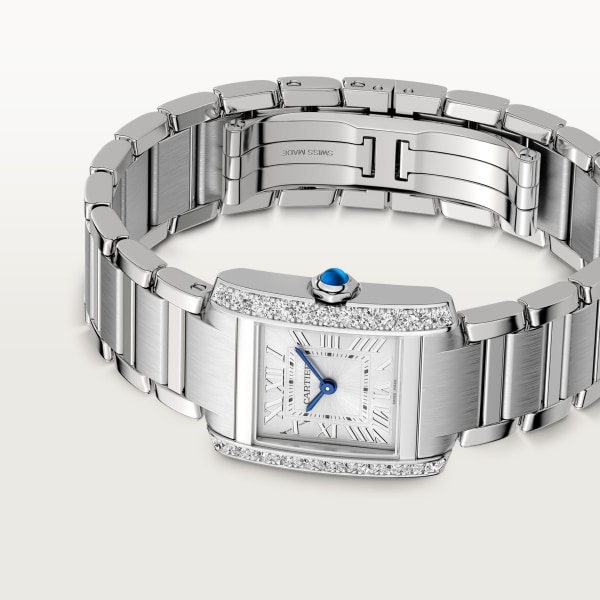 Tank Française watch Small model, quartz movement, steel, diamonds