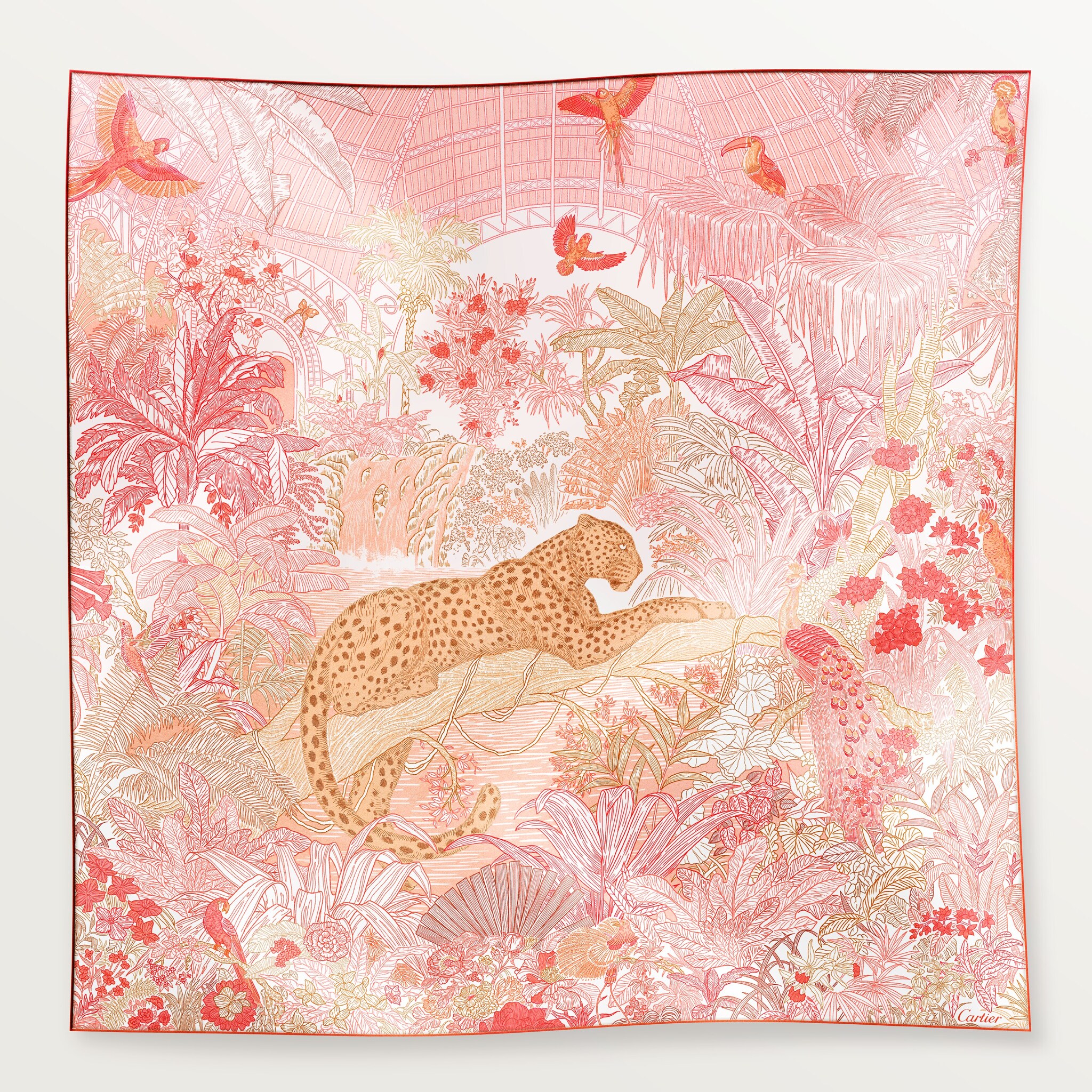 90 Scarf, Panther greenhouseCherry red silk twill