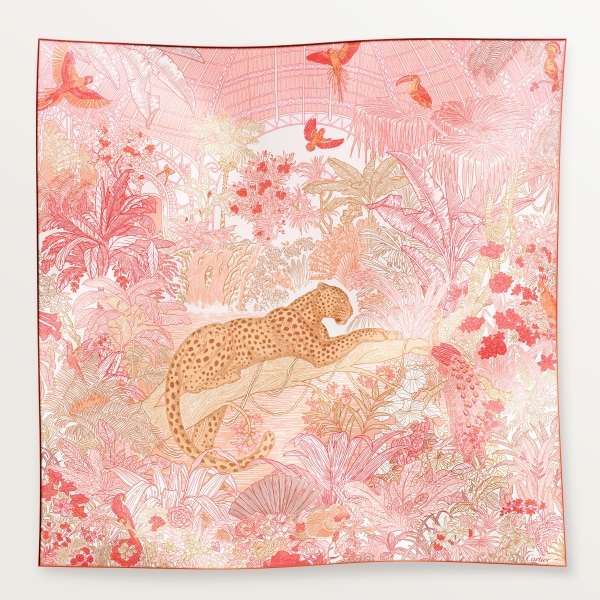 90 Scarf, Panther greenhouse Cherry red silk twill
