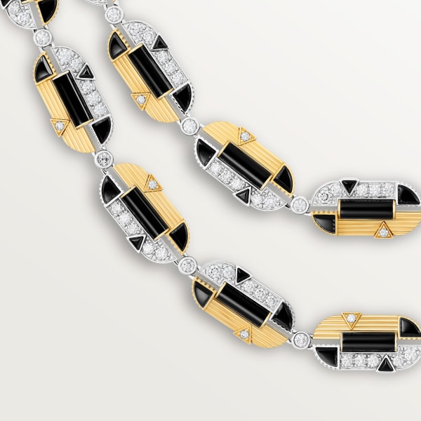 Géométrie & Contrastes necklace, onyx, transformable, paved Yellow gold, white gold, onyx, diamonds