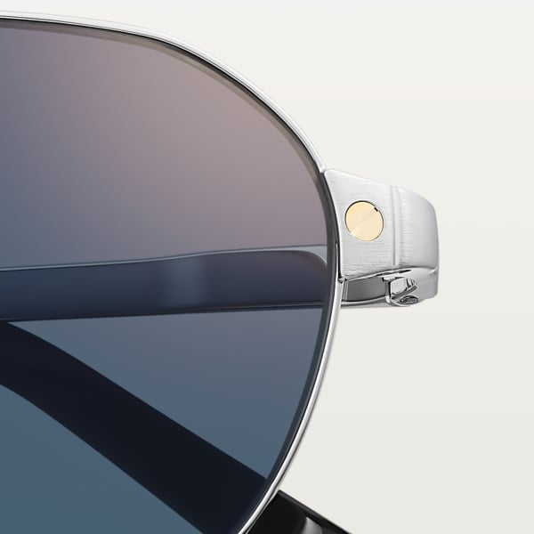 Santos de Cartier Sunglasses Smooth and brushed platinum-finish metal, blue lenses