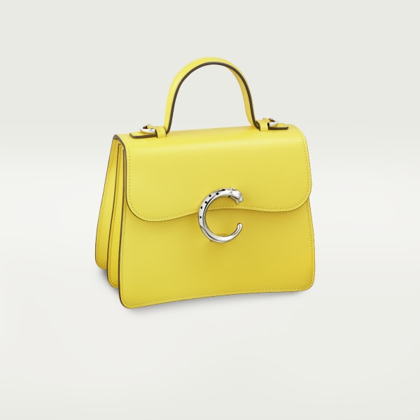 Panthère de Cartier bag, Top handle bag Yellow calfskin, palladium finish and black enamel