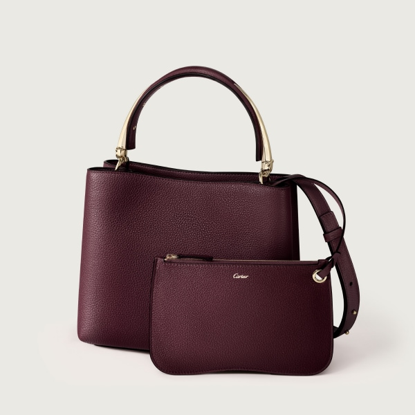 Small model handle bag, Panthère Double Grape grained calfskin, golden finish
