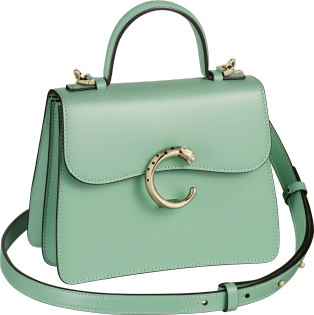 Handle bag small model, Panthère de Cartier Sage green calfskin, golden finish