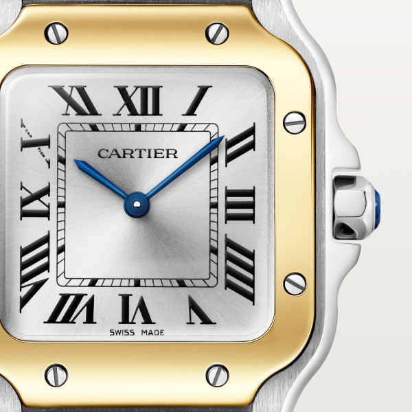Santos de Cartier watch Small model, quartz movement, yellow gold and steel, interchangeable metal and leather straps