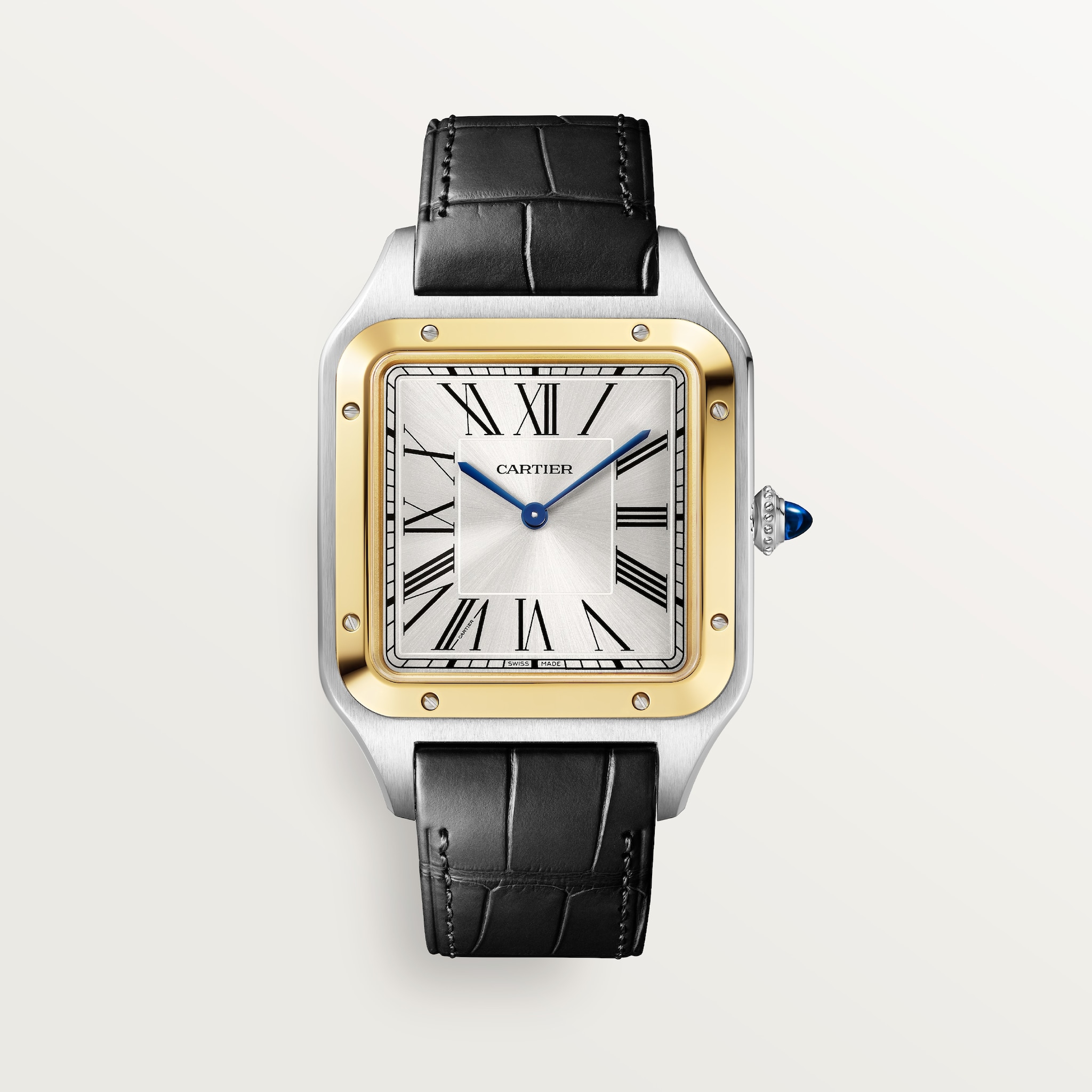 Santos-Dumont watchExtra-large model, manual mechanical movement, yellow gold, steel, leather
