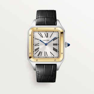 Santos-Dumont watch Extra-large model, manual mechanical movement, yellow gold, steel, leather

