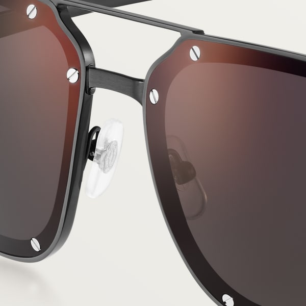 Santos de Cartier Sunglasses Smooth and brushed black PVD-finish metal, black lenses