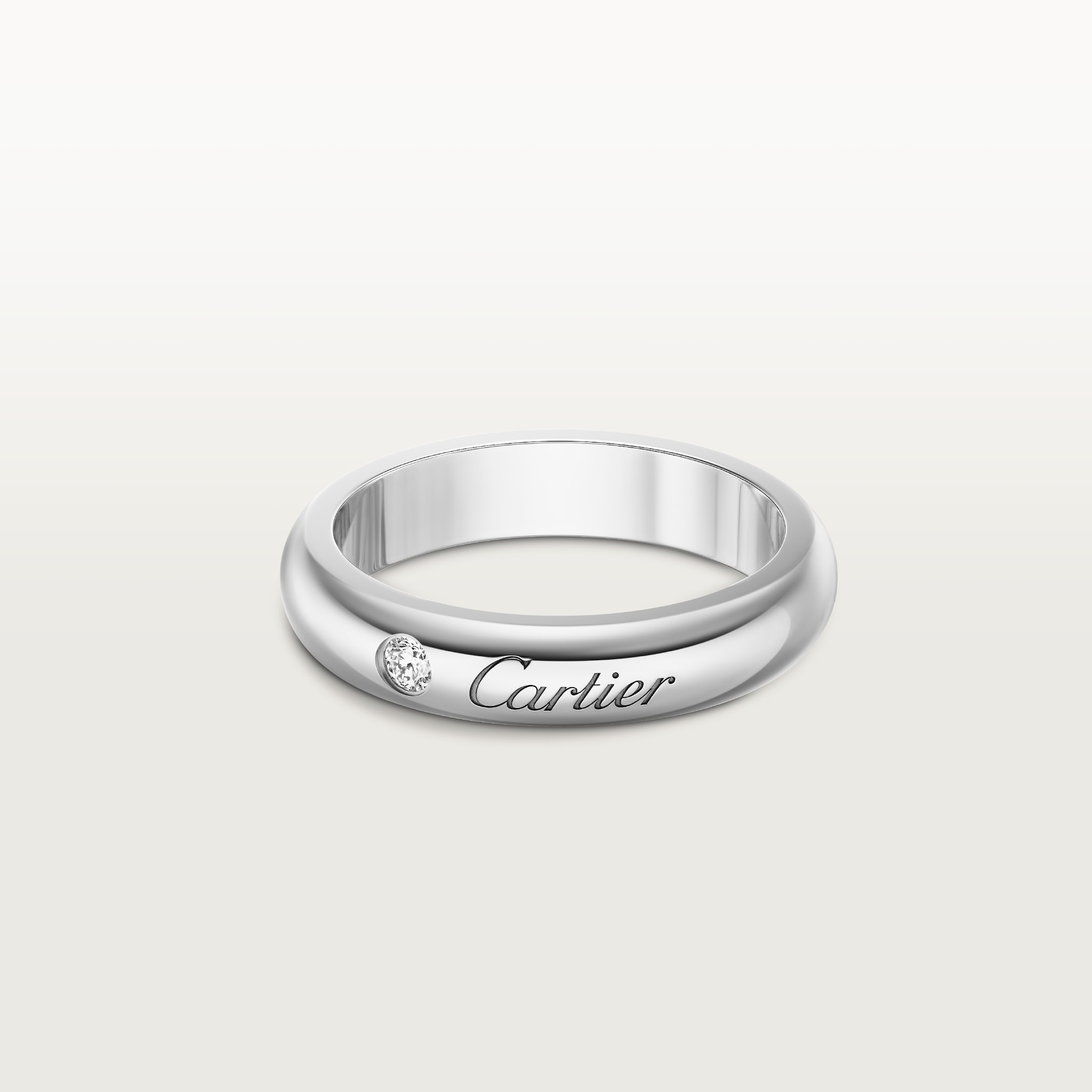 C de Cartier wedding ring, width 4 mm, 1 diamondPlatinum, diamond