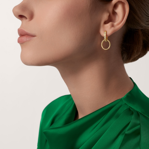 Love earrings, transformable, semi-paved Yellow gold, diamonds