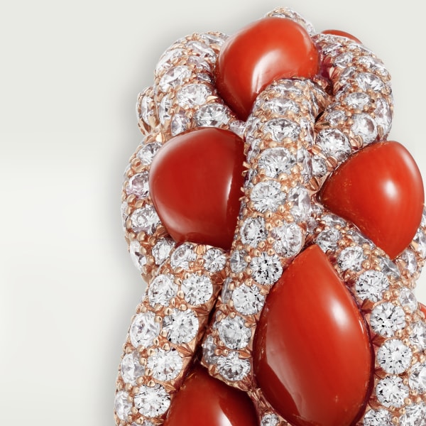 Cartier Libre Tressage ring, coral Rose gold, coral, diamonds