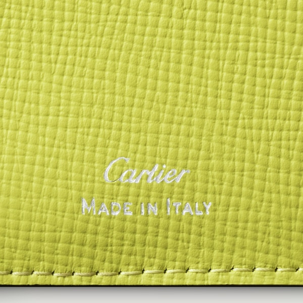 Four-credit card holder, Cartier Losange Khaki calfskin, palladium finish and enamel