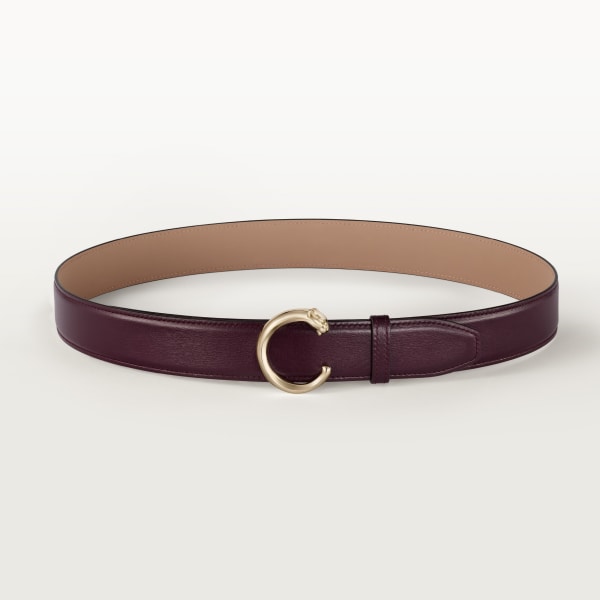 Belt 35 mm, Panthère de Cartier, Size 75 cm Grape calfskin, golden finish buckle