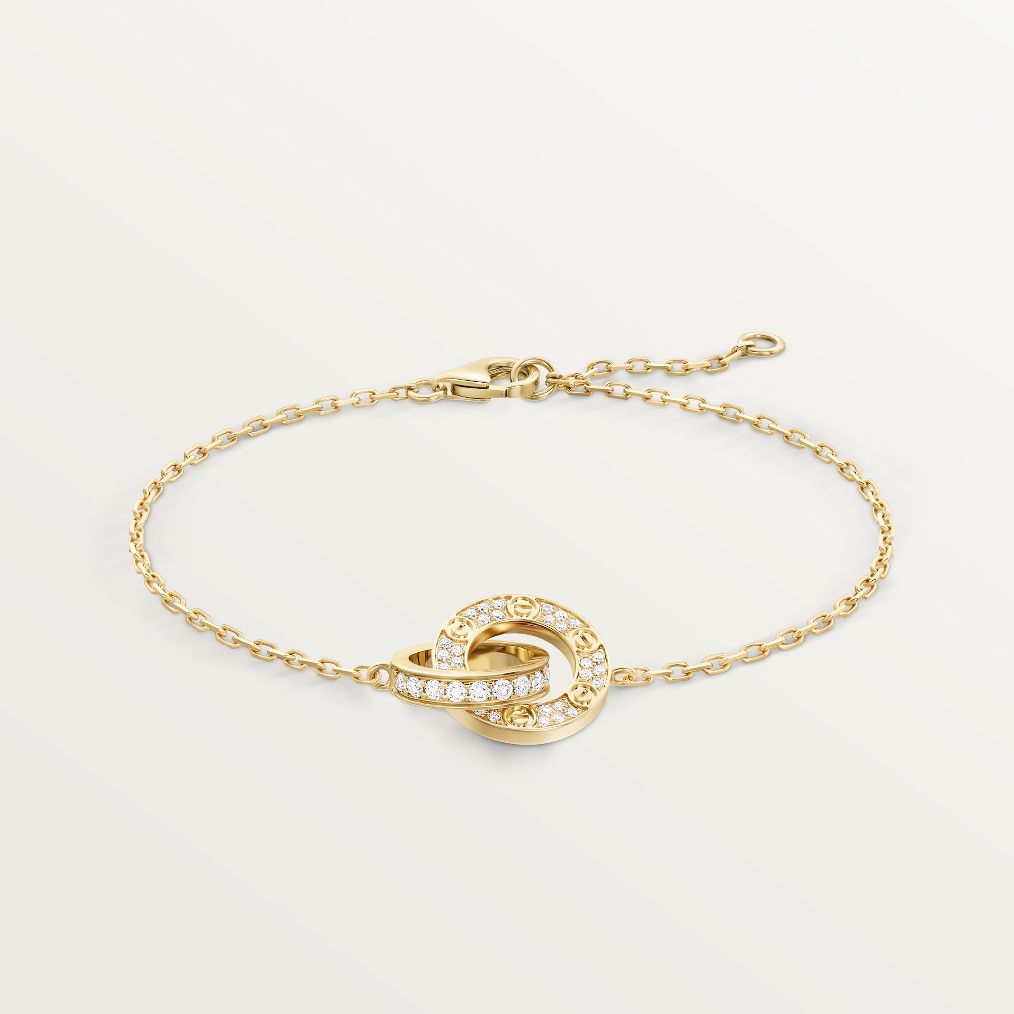 Love bracelet, on chain, pavedYellow gold, diamonds