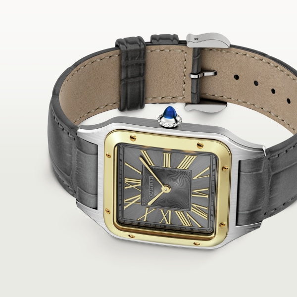 Santos-Dumont watch Large model, quartz movement, yellow gold, steel, leather