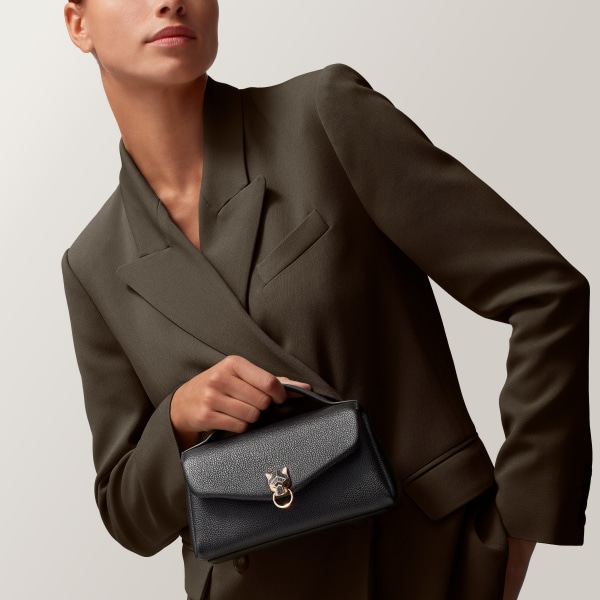 Nano Bag, Panthère Graphique Black grained calfskin, golden finish