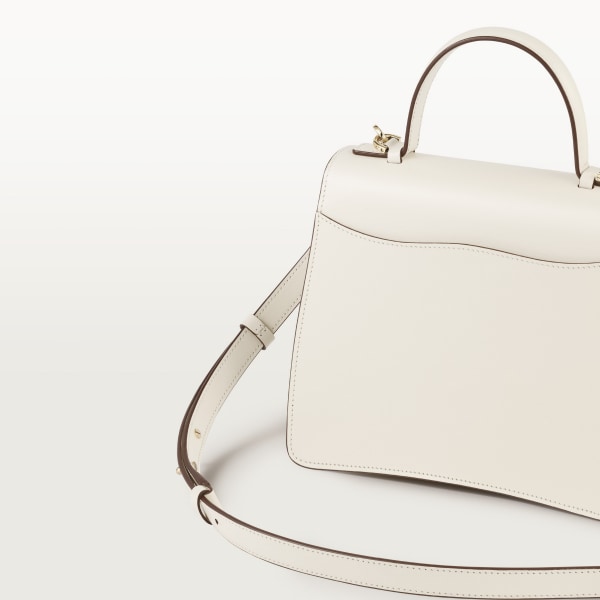 Small model handle bag, Panthère C de Cartier Salt white calfskin, golden finish