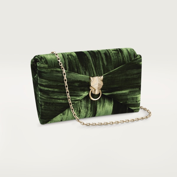 Chain pouch, Panthère Graphique de Cartier Green pleated velvet, golden finish