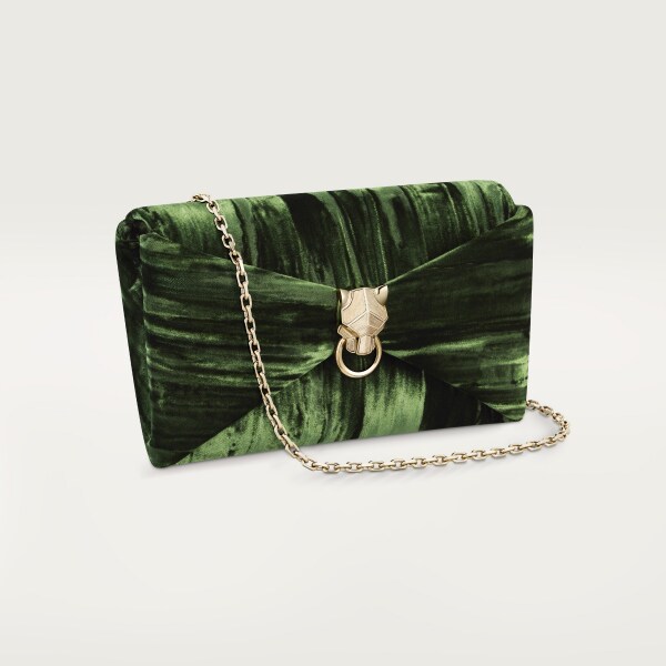Pouch, Panthère Graphique Green pleated velvet, golden finish