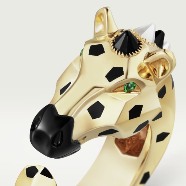 Indomptables de Cartier ring Yellow gold, black lacquer, onyx, moonstone, tsavorite garnet