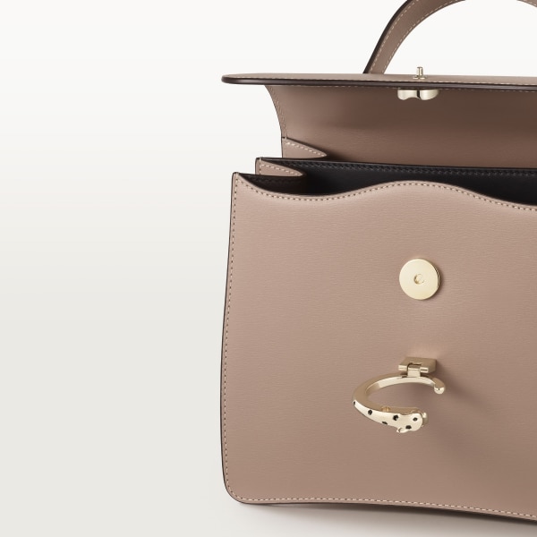Small model handle bag, Panthère C de Cartier Clay-coloured calfskin, golden finish
