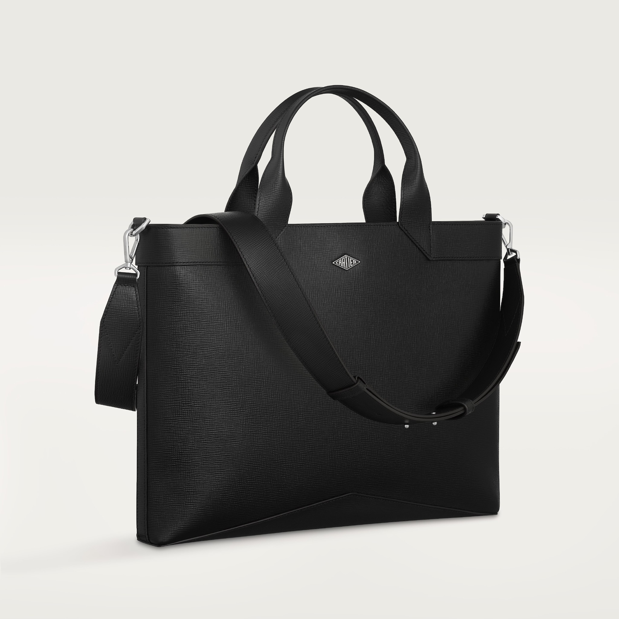 Slim document holder, Cartier Losange Grained black calfskin, palladium finish and enamel