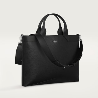 Slim document holder, Cartier Losange  Grained black calfskin, palladium finish and enamel