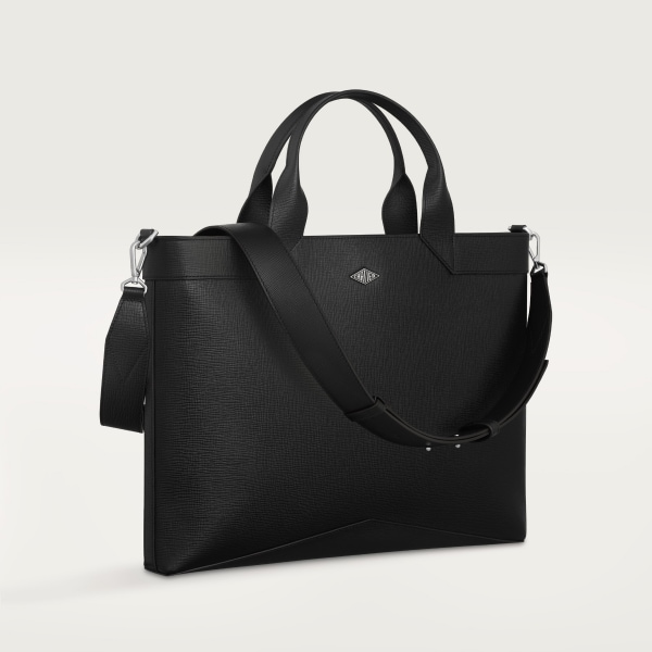 Slim document holder, Cartier Losange  Grained black calfskin, palladium finish and enamel