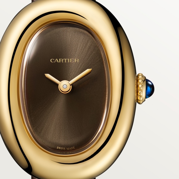 Baignoire watch Mini model, quartz movement, yellow gold, leather
