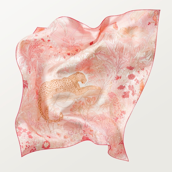 90 Scarf, Panther greenhouse Cherry red silk twill
