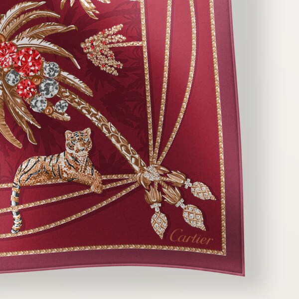  Jewellery Palm Trees图案90方巾 树莓红色斜纹真丝