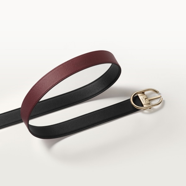 Belt, Capital C Black/burgundy cowhide, golden-finish buckle