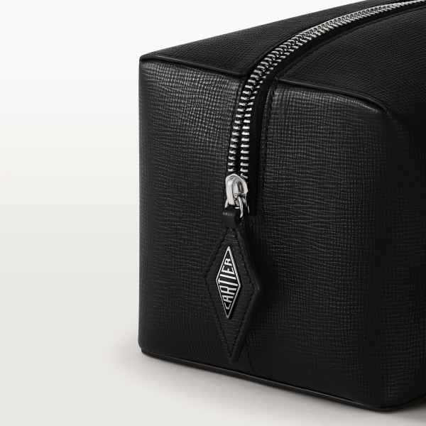 Toiletry bag, Cartier Losange Grained black calfskin, palladium finish and enamel