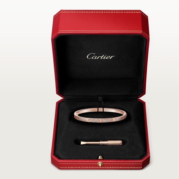 Love bracelet, small model, paved Rose gold, diamonds