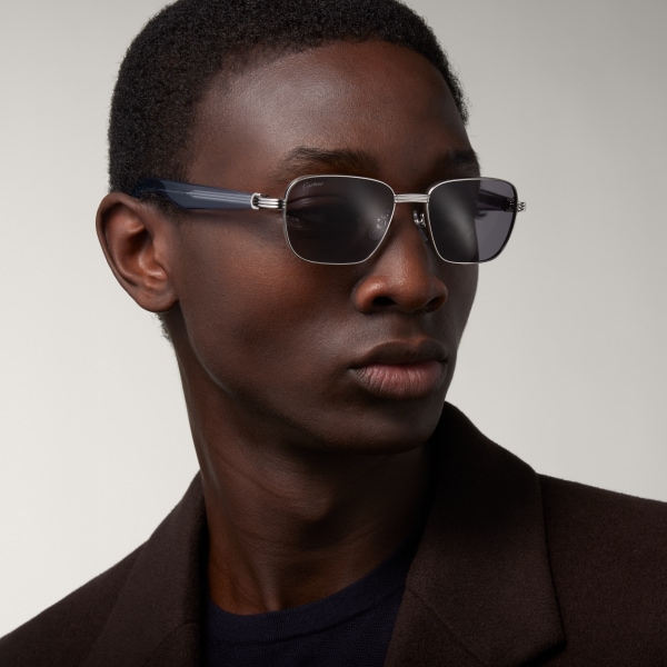 Première de Cartier Sunglasses Smooth platinum-finish metal, transparent blue acetate, blue lenses