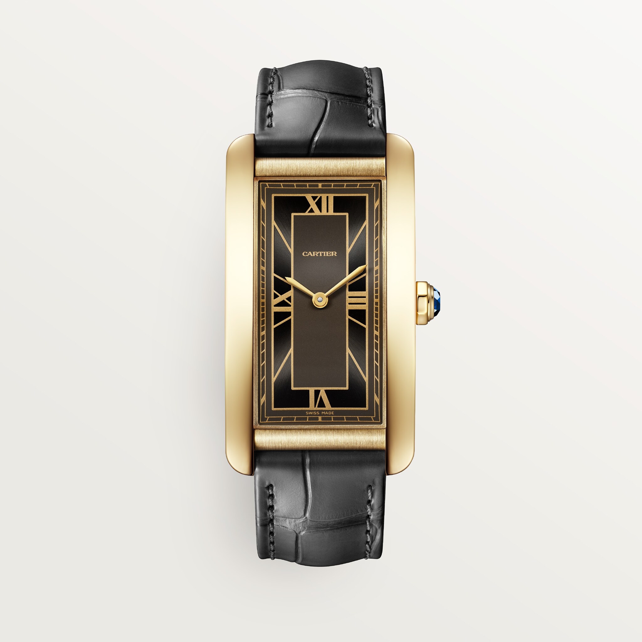 Tank Américaine watchLarge model, automatic movement, yellow gold, leather
