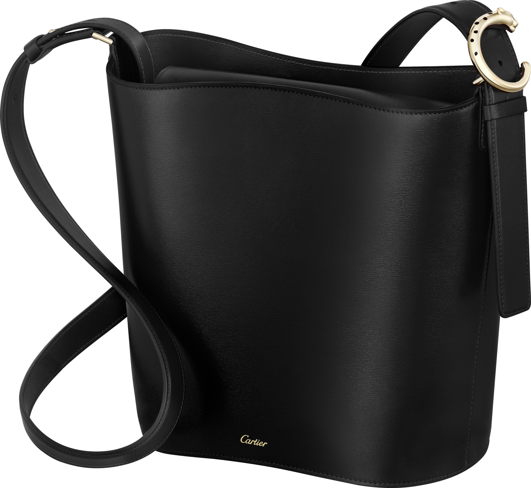 Small handle bag, Panthère C de CartierBlack grained calfskin, golden finish