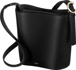 Small handle bag, Panthère C de Cartier Black grained calfskin, golden finish