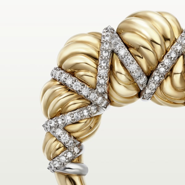 Cartier Libre Tressage戒指，镶嵌钻石  铂金，黄金，钻石。