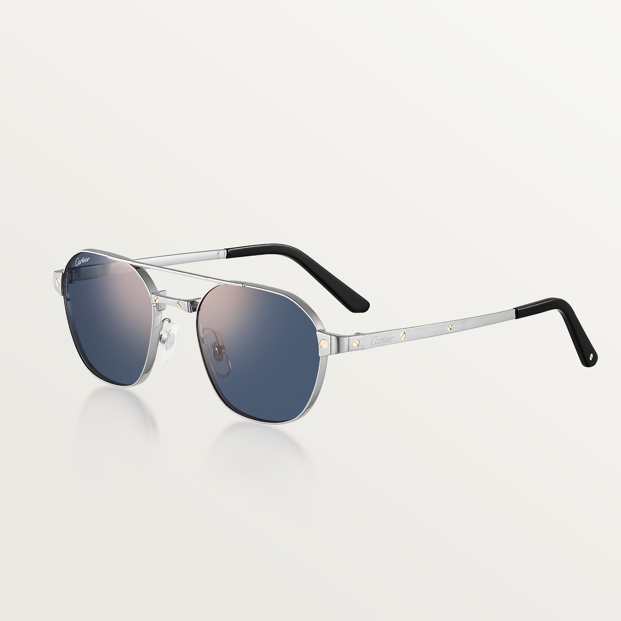 Santos de Cartier SunglassesSmooth and brushed platinum-finish metal, blue lenses